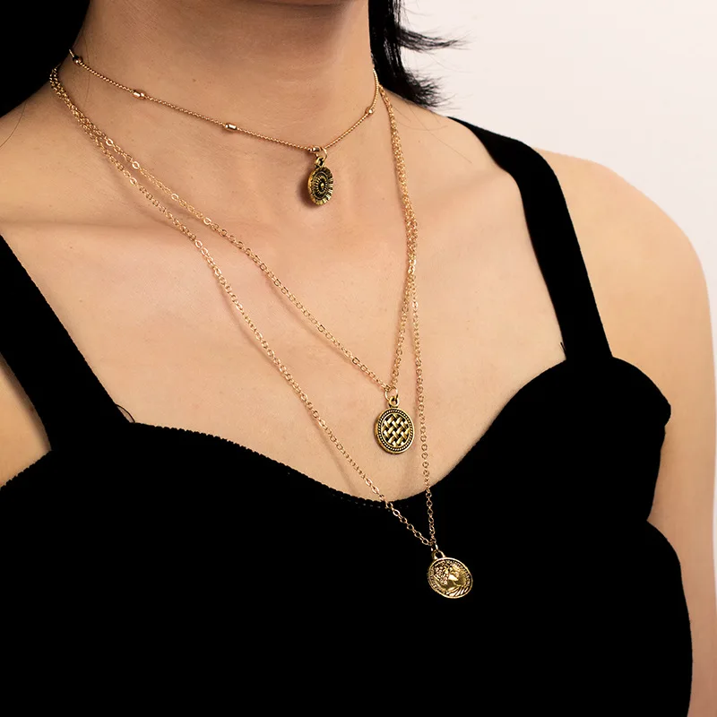 Фото Винтажное многослойное медное ожерелье с портретом популярное ювелирное