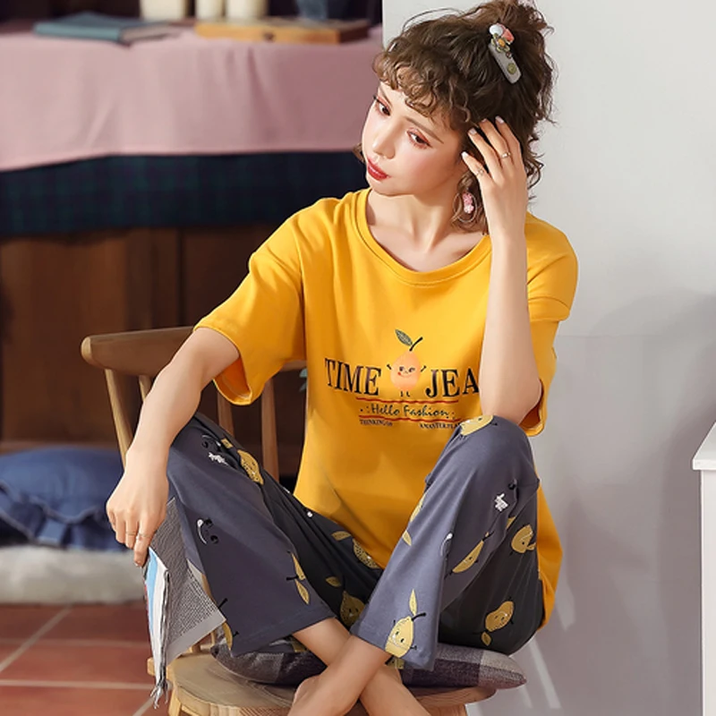 2 шт. женские пижамы с коротким рукавом и принтом | Женская одежда