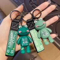 cute creative cartoon diy little frog keychain pvc leather band fashion car female accessories bag key ring bag pendant gift