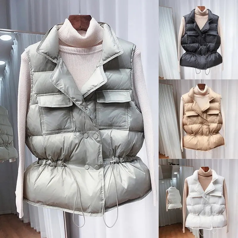

2021 New Ultra Light Down Vest Women Short Vest Windproof Lightweight Warm Waistcoat Female White Duck Down Down Coat Sleeveless
