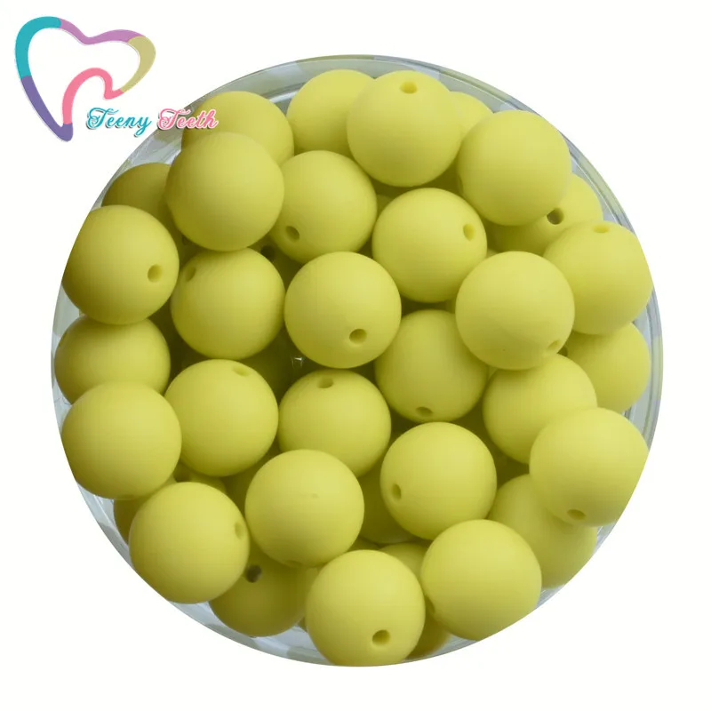Lemon Yellow Подростковые Зубы 100 шт 45 цветов 12-15 мм детский Силиконовый грызунок круглые бусины BPA Жевательная из силикона бусины DIY Прорезыватели для зубов игрушки - Цвет: Lemon Yellow