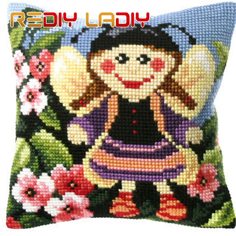 Крестиком подушки рисунком пчелы для девочек толстая пряжа перекресная строчка