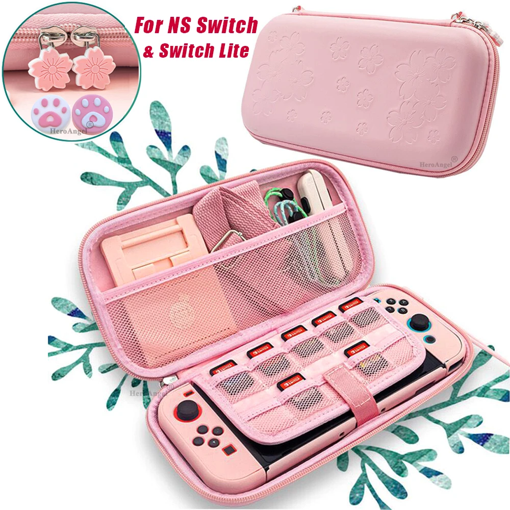 

Сумка для хранения розового вишневого цветка, Портативная сумка для Nintendo Switch, ремешок, бейдж, Дорожный чехол для Nintendo Switch Lite, Прямая поставка