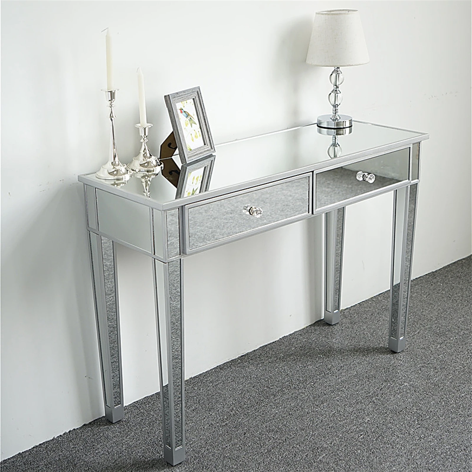 

BUYTOO Mirrored Makeup Table Desk Vanity for Women with 2 Drawers