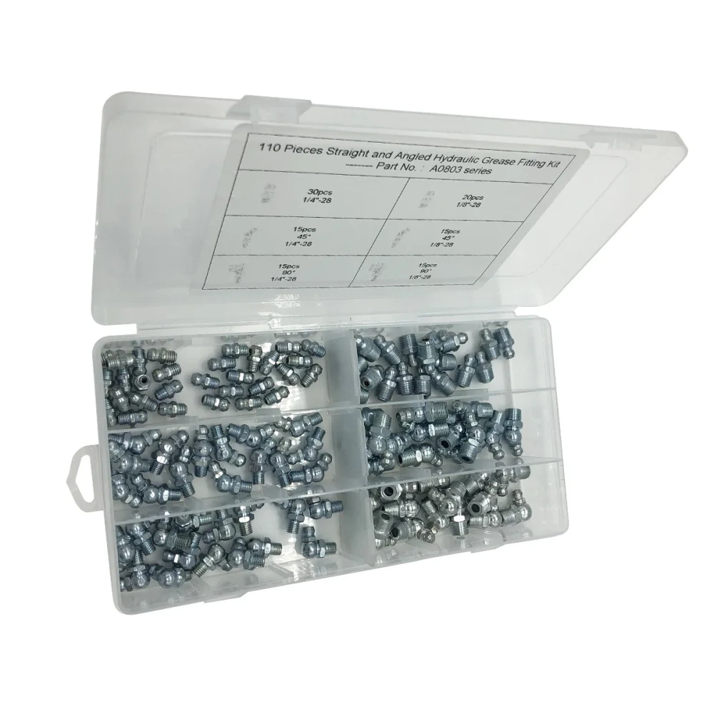 

110 in 1 Replacement Grease Fitting Assortment Set (Silver)