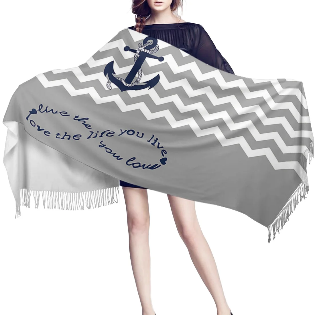 Рябь Якорь ЛЮБОВЬ Бесконечность серый шарф унисекс толстые теплые зимние шарфы