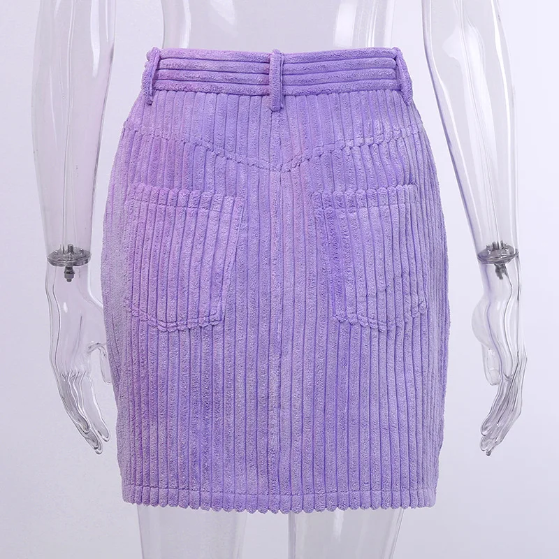 Sexy Women Pockets Buttons Corduroy Bodycon Mini Skirt Female Short Skirts Streetwear High Waist Casual A line Sheath Skirts