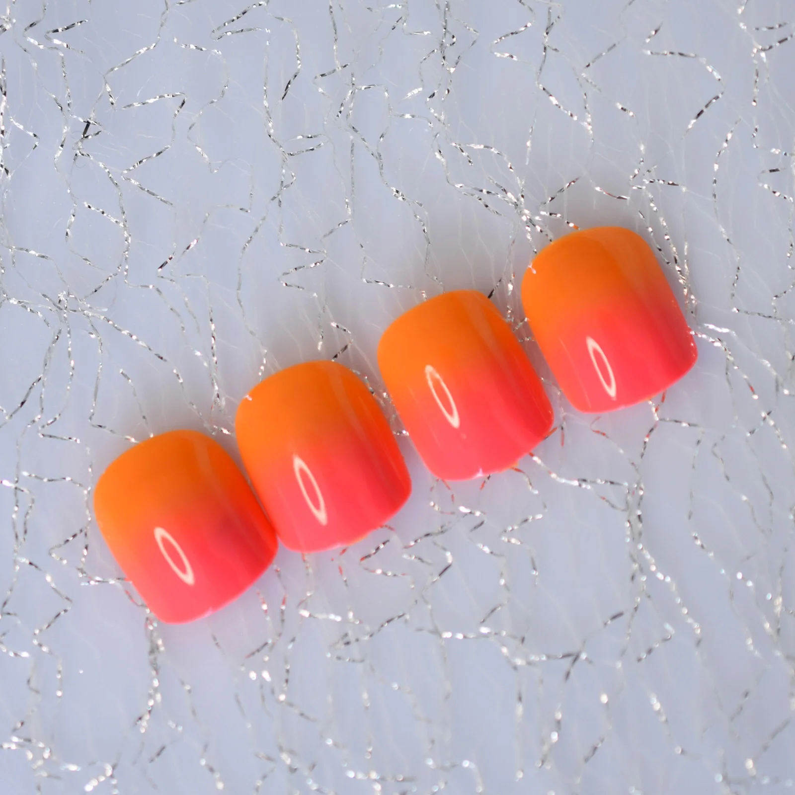 Ombre Fake Press On Nails Short French Manicure Set Orange Red Bright Cute Artificial Nails For Student Office Women images - 6