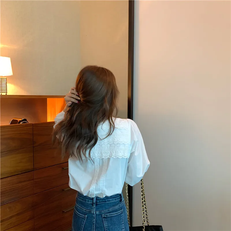 

white Blouses o-neck long sleeve fashion Women's Clothing Korean new spring autumn loose casual Shirt ladies tops sweet style