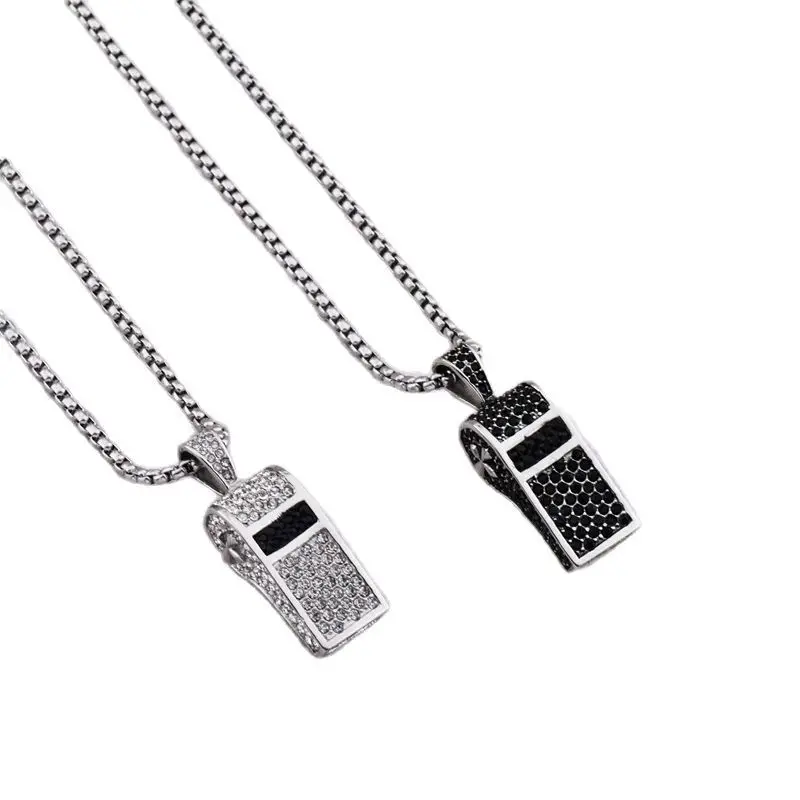 

New Pave setting full rhinestones whistle pendant necklace men & ICED OUT Bling Bling Hip Hop fashion necklace CAGF0422