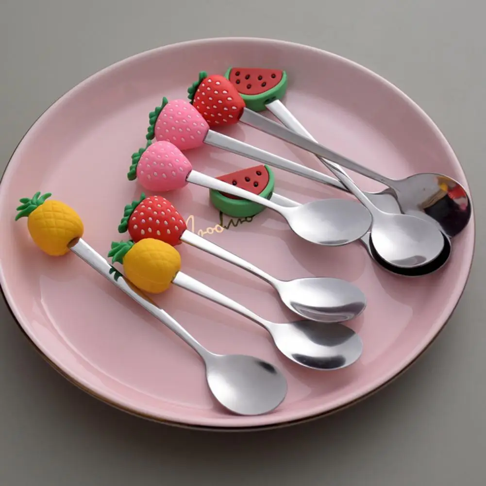 

Creative Cute Fruit Spoon Tea Spoon Adorable Portable Mini Cartoon Ice Cream Scoop Stainless Steel Long Handle Dessert Spoon