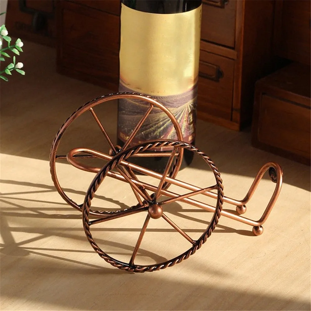 

Red Wine Rack Bronze Iron Wheels Design Kitchen Wine Holder Home Bar Decor Shelf Display Beer Whisky Wine Bottles Holders