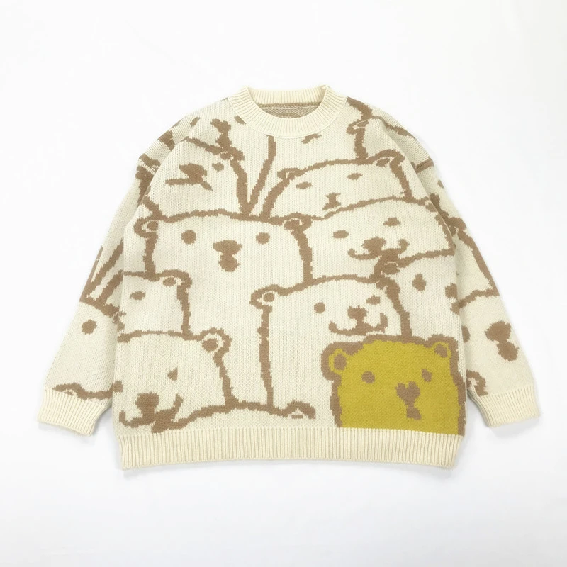 MERRY PRETTY Women's Cartoon Bear Embroidery Harajuku Knitted Sweaters 2020 Winter Thick Warm Jacquard Sweater Knit Pullovers | Женская