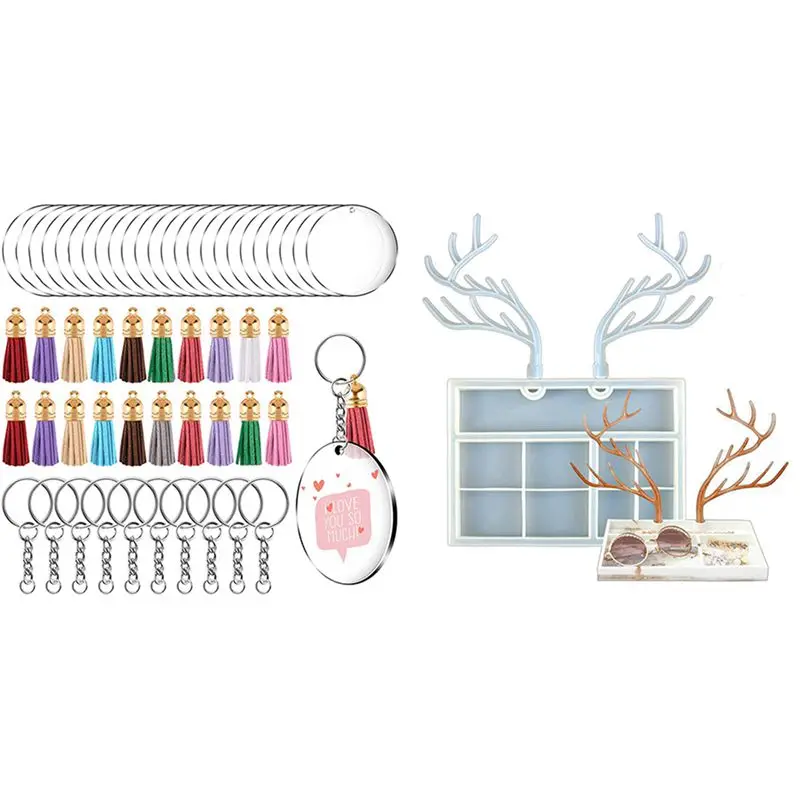 

1 набор, набор для изготовления акриловых брелоков и 2 формы из смолы, форма в виде оленя с органайзерами для ювелирных изделий