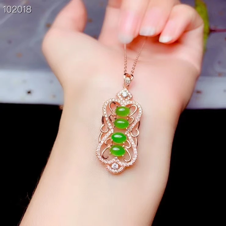 

graceful green Jade necklace for women silver jewelry real 925 silver gold plated oval natural jade girl party gift lucky gem