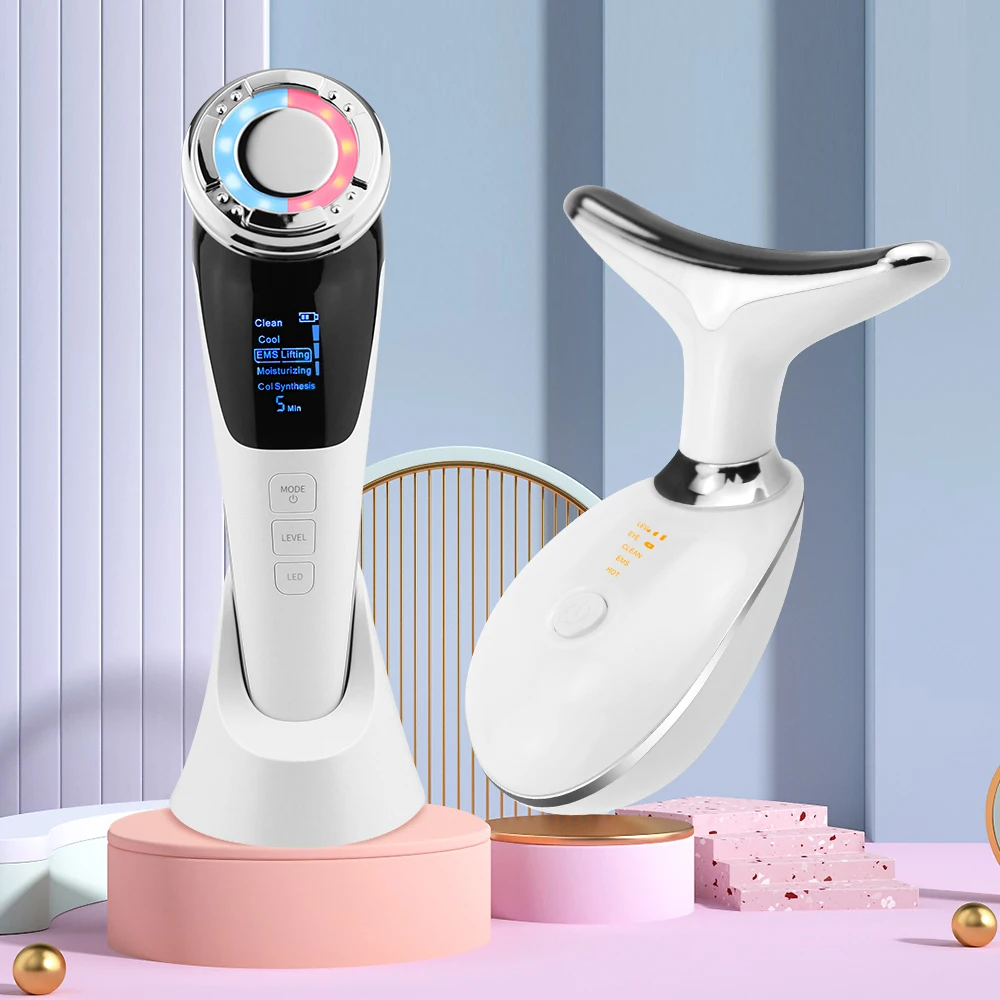 

RF&EMS Mesotherapy Electroporation Lifting Beauty LED Photon Face Skin +3 Colors Led Photon Therapy Facial Neck Massager