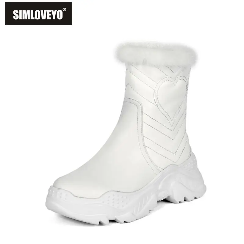 SIMLOVEYO/ женские зимние ботинки из плюша, с натуральным лицевым покрытием, с круглым носком, на квадратном каблуке, на молнии, размеры 34-40, черный, белый цвет, повседневная обувь осень-зима