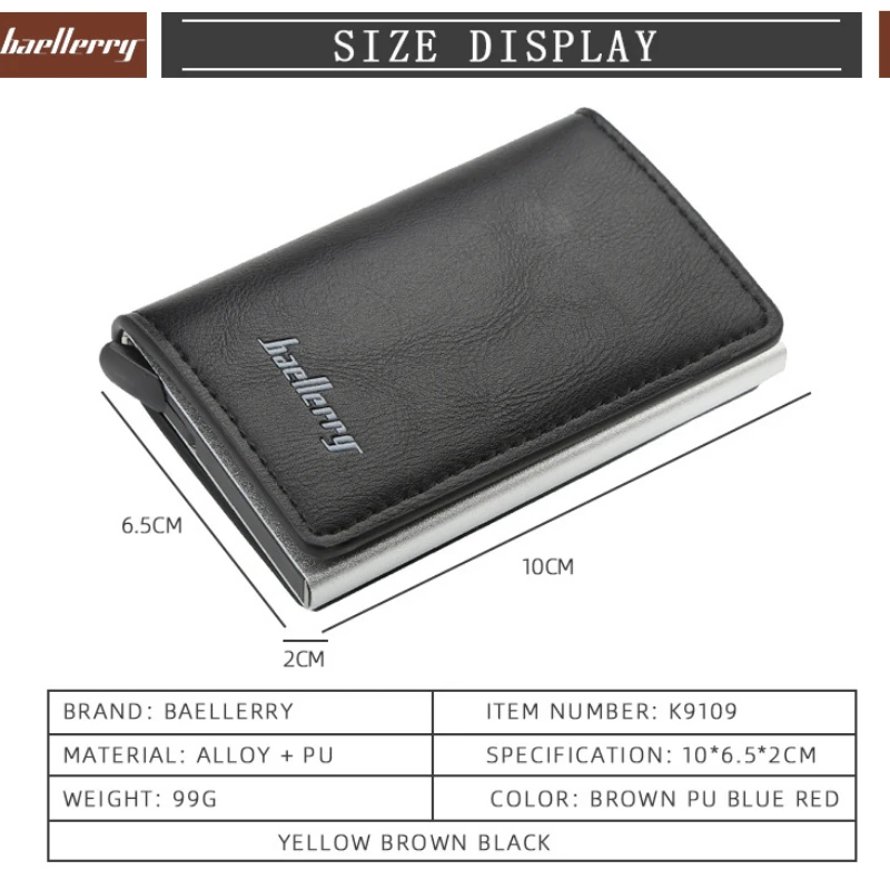 

baellerry Men Card Holder Multi Card Holder Mini Card Bag Male Automatic Elastic Card Metal Aluminum Wallets Small Coin carteras