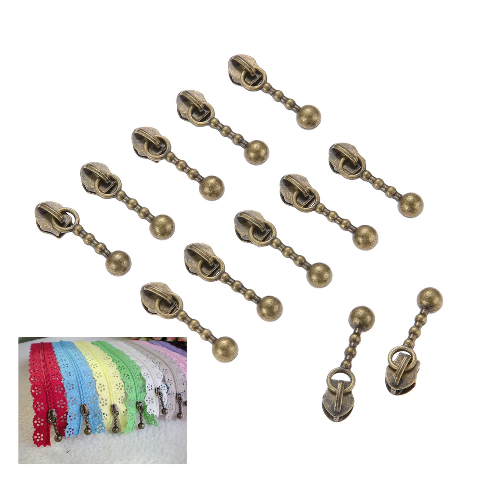 

20Pcs 3# Nylon Zippers Replacement Pull Drop Shape Antique Bronze Diy Zipper Extension Suitcase Craft Sewing Accessories