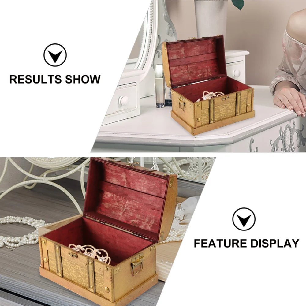 

Retro Wooden Box Treasure Chest Vintage Jewelry Storage Box Keepsake Case