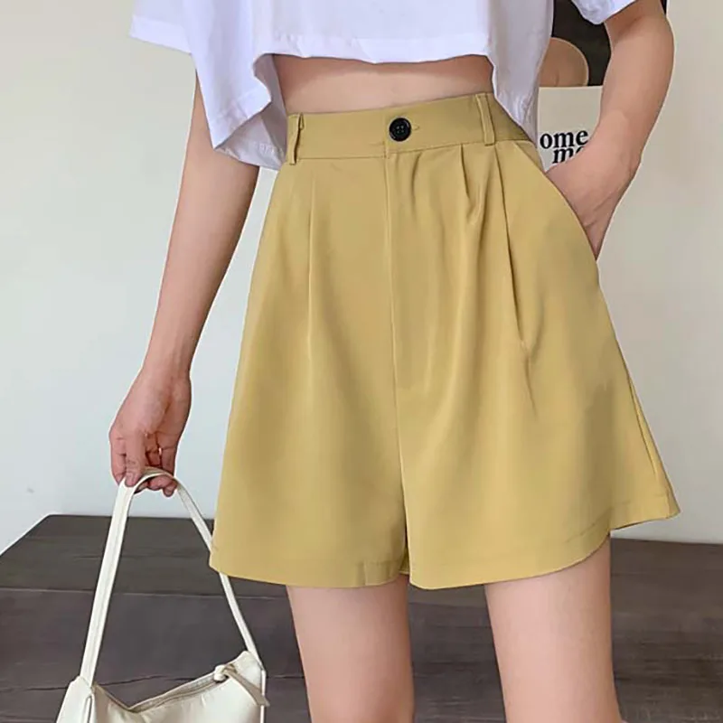 

Shorts Women High Waist Wide Leg Casual 2021 Casual Tooling Pure Pants Loose Shorts thin Wide-leg Black Shorts Women Ladies