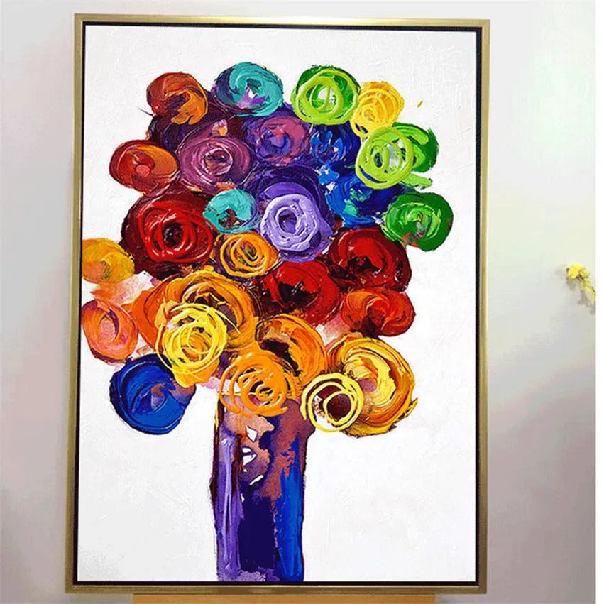 

100% handmade Acrylic Canvas Oil Paintings Colorful Flower Picture Modern Abstract Flowers Wall Art Kid's Room Decor