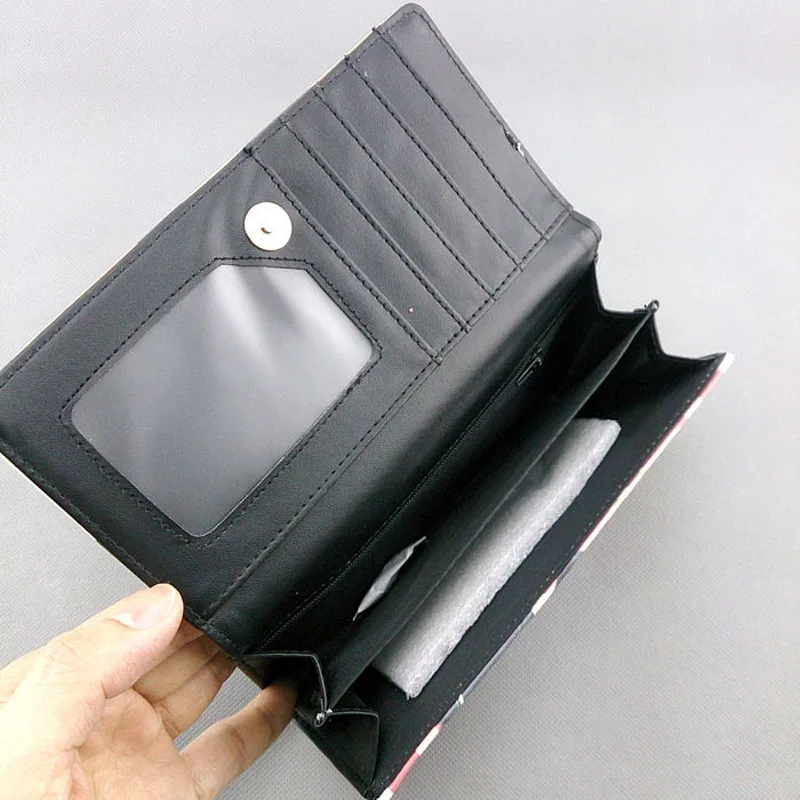 Цветной длинный кожаный кошелек с аниме датой и отделением для карт кнопками