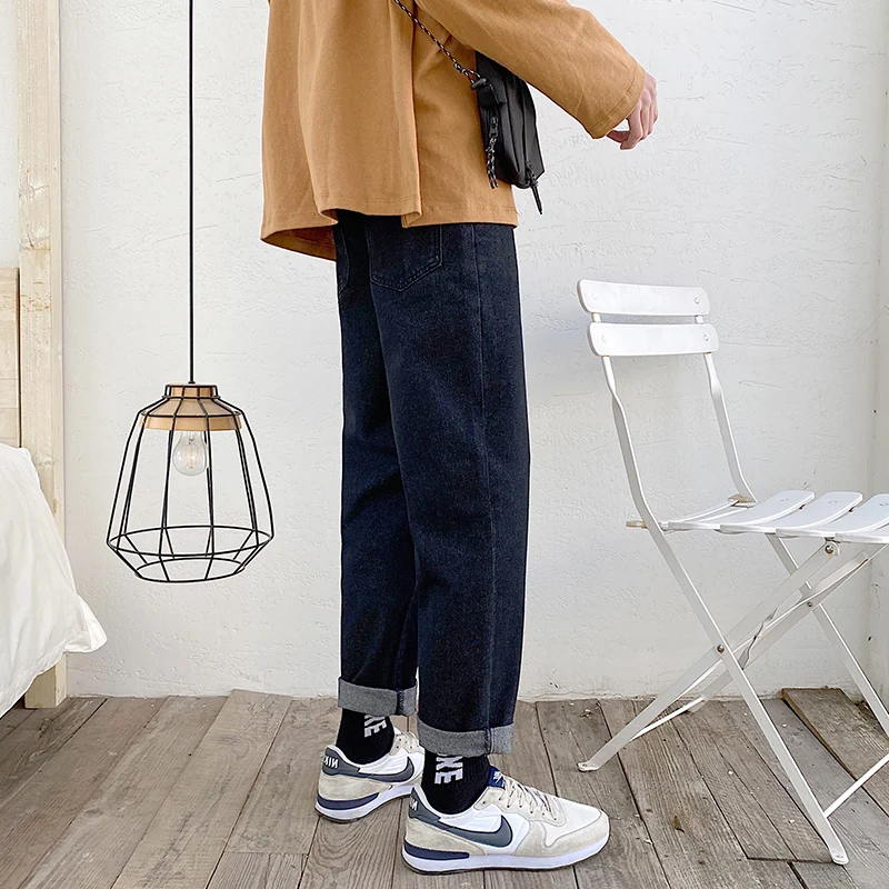 2021 мужская стрейч Slim Fit Классические узкие джинсовые брюки черный/синий Цвет