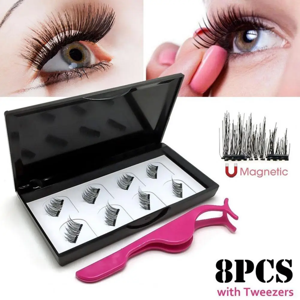 

8Pcs Fashion Women Magnetic Lashes Reusable 3D False Eyelashes Tweezers Set