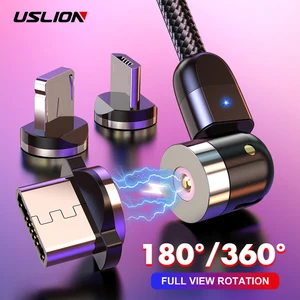 Магнитный кабель USLION usb-c, Micro USB, для быстрой зарядки, вращение на мобильный телефон  + 360 