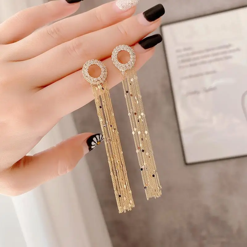 

2021 Fashion Shining Earrings Chain Tassel Earring For Women Jewelry Temperament Simple Long Earings Boucle D'oreille Lady