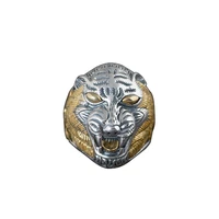 two tone 925 sterling silver tiger head ring with stone for men boysadjustable size 8 5 10 5free shipping