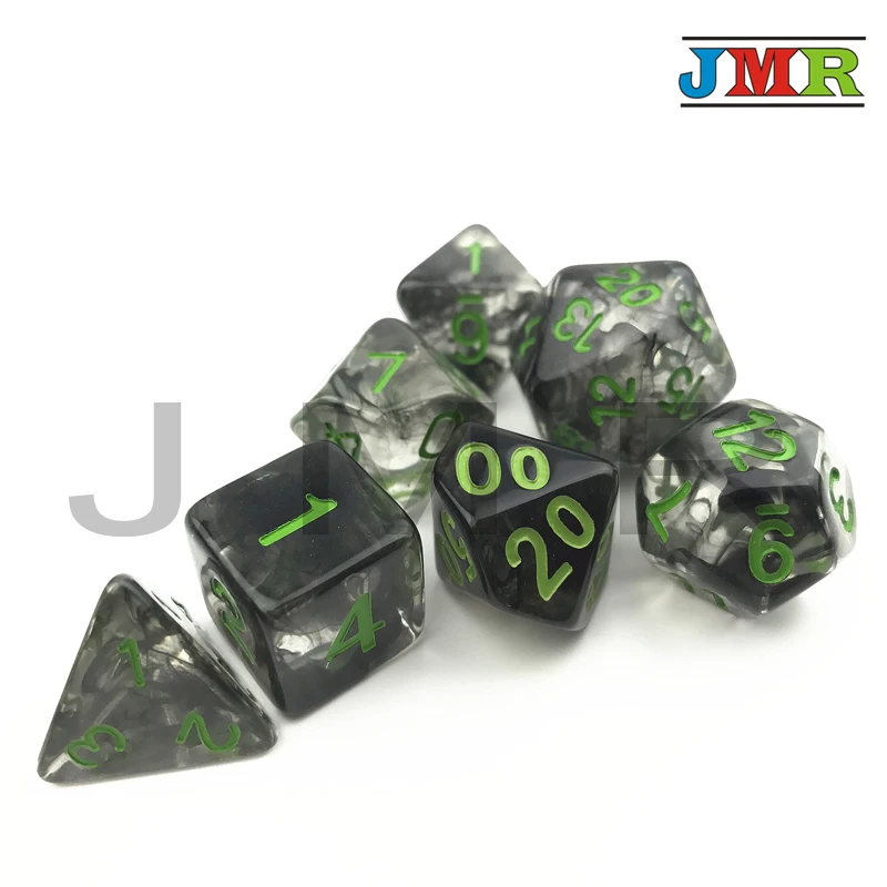 Nebular 7 шт./компл. Juegos De Mesa Dados черные с белыми точками D4 D6 D8 D10 % D20 для DnD ролевые игры
