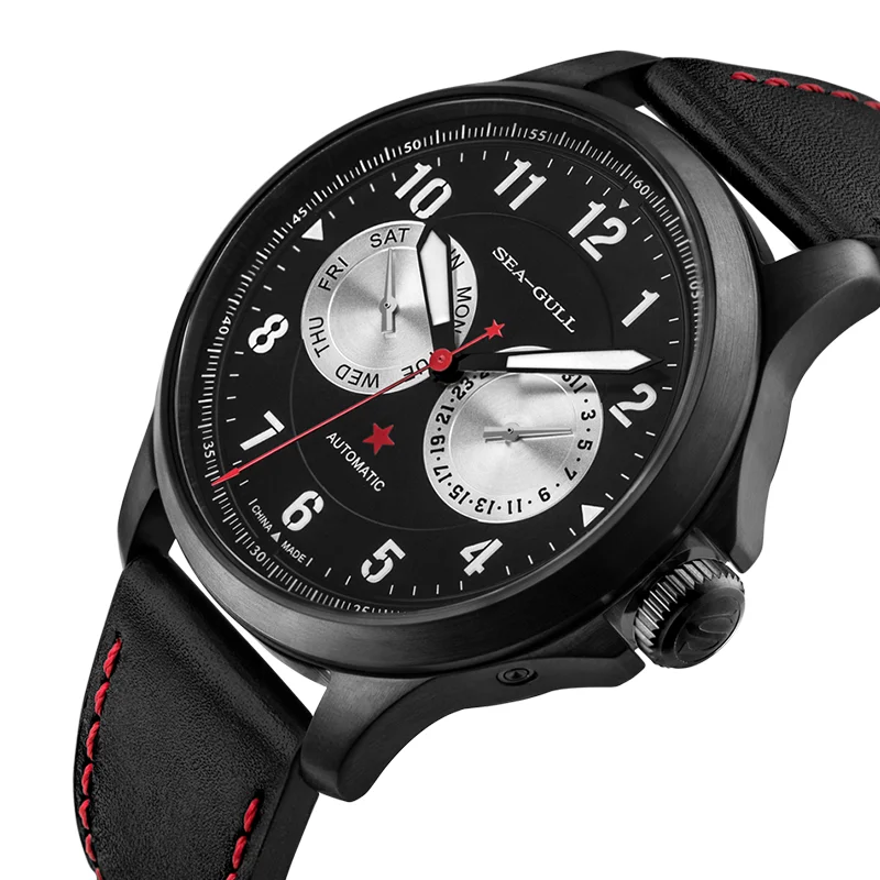 Часы китайские автоматические в стиле милитари 50 м WR светящиеся цифры черный