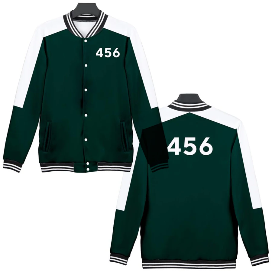 

Мужская бейсбольная куртка с 3D-принтом игры кальмар, куртка-бомбер, верхняя одежда 456 Li Zhengjae, аналог бейсбольной униформы, костюм для косплея...