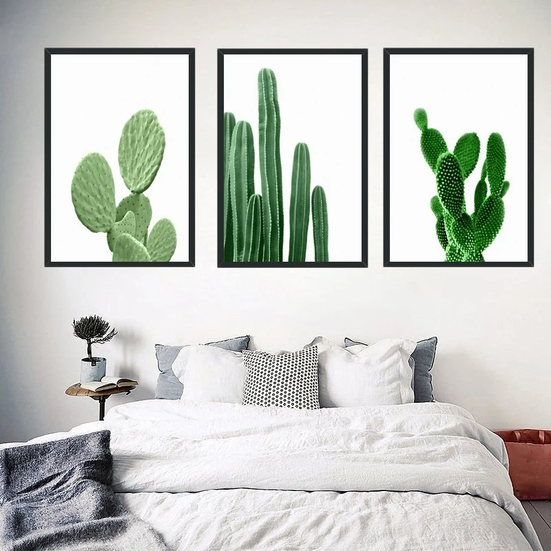 

Artwork Canvas Prints Green Cactus Painting 40X50cm 3 Pieces Modern Frameless Office Home Decorations Family Picture