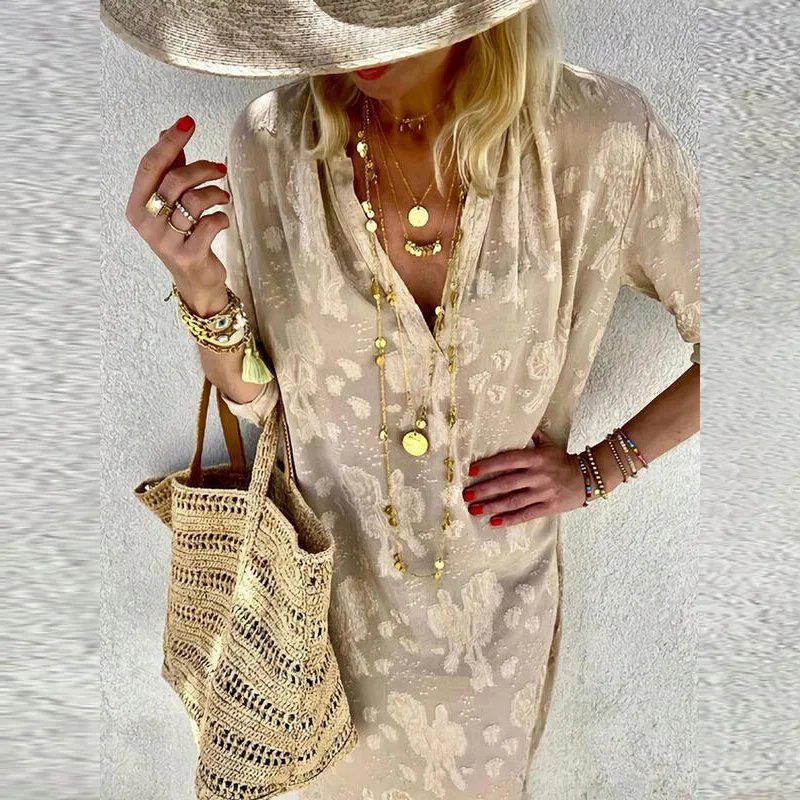 

2021 Summer V Neck Long Dress Vintage Flower Print Women Elegant Party Dress Fashion Casual Female Loose Beach Dress Vestidos