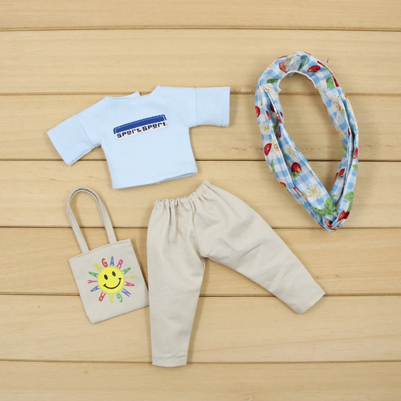blyth doll icy licca body Oversize White Shirt and Pants with hairband handbag