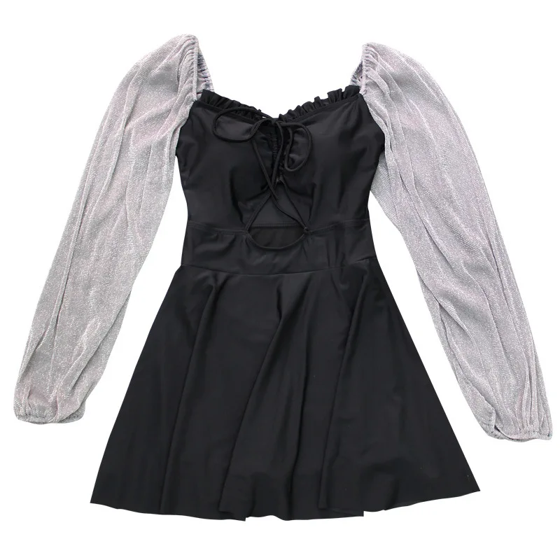 

Plus Size Swimwear Dress Swimming Suit For Women Teens Korean Swimsuit Sweet Long Sleeve Swim One Piece Cute Fairy Fan Polyester