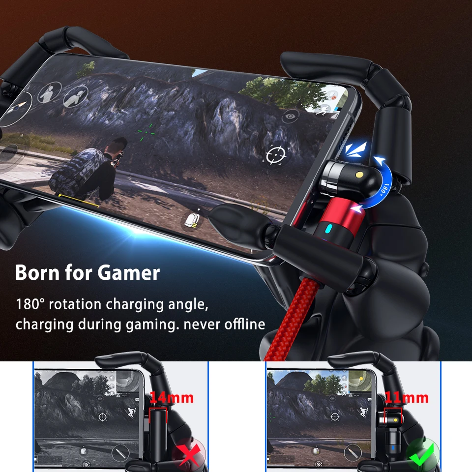 Магнитный кабель с поворотом на 540 градусов Micro Usb Type-C светодиодный светильник