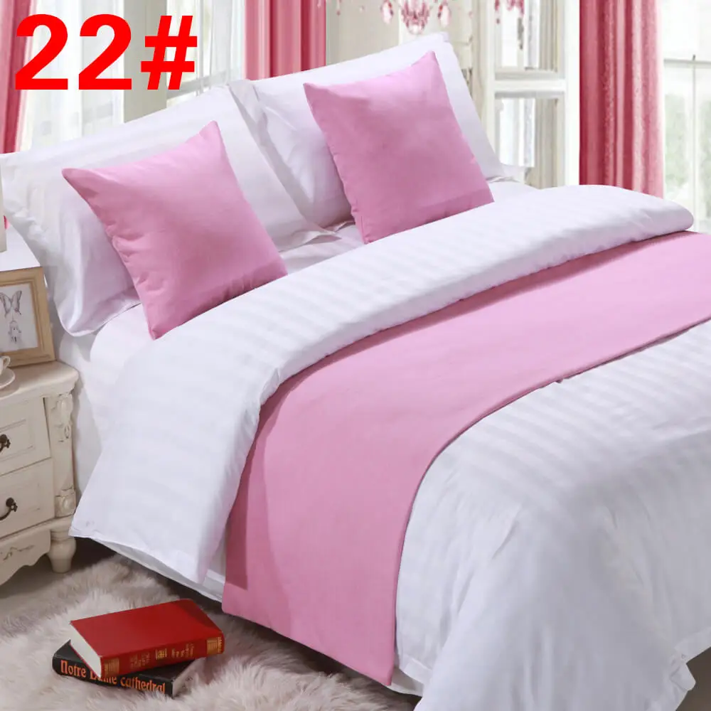 Solid Bed Runner Hotel Scarf Set Protector Slipcover Bed Decorative Scarf King For Hotel Bedroom Wedding Cushion Cover Teal Blue - Цвет: 22