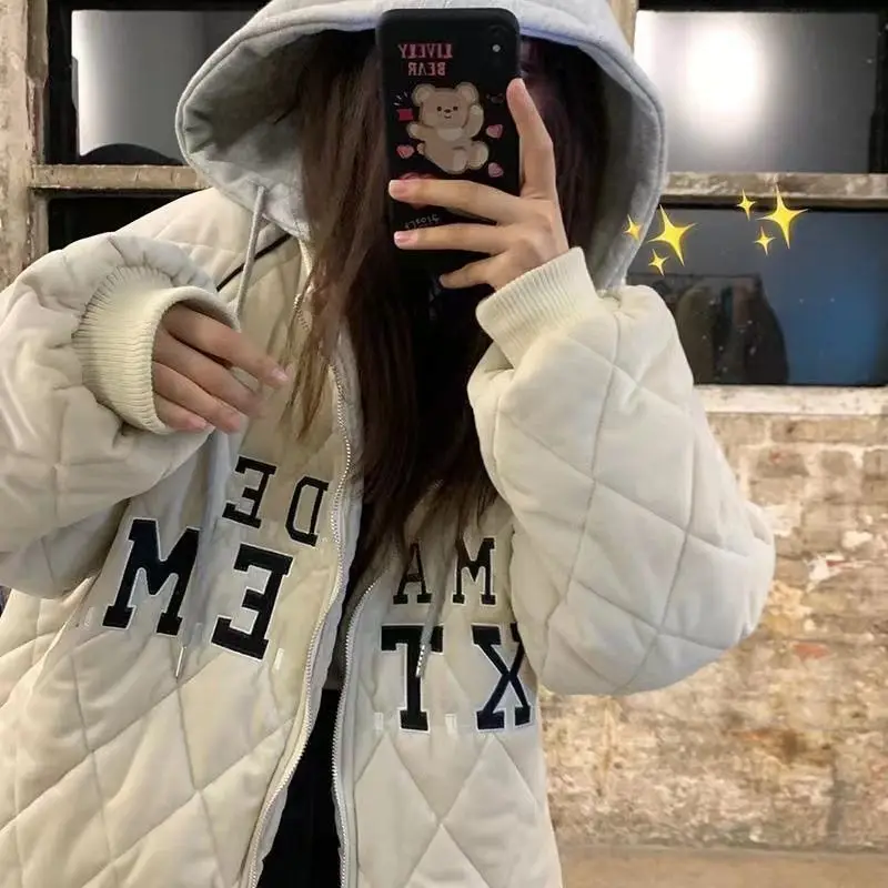 Simple and Loose Fake Two Pieces of Student Expression Korean Cotton-padded Jacket, Hong Kong Style Retro Plus Velvet Jacket