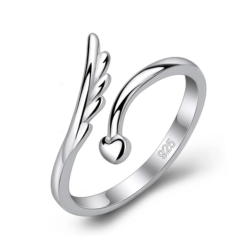 Женское кольцо с крыльями ангела регулируемое покрытием из серебра 925 пробы в