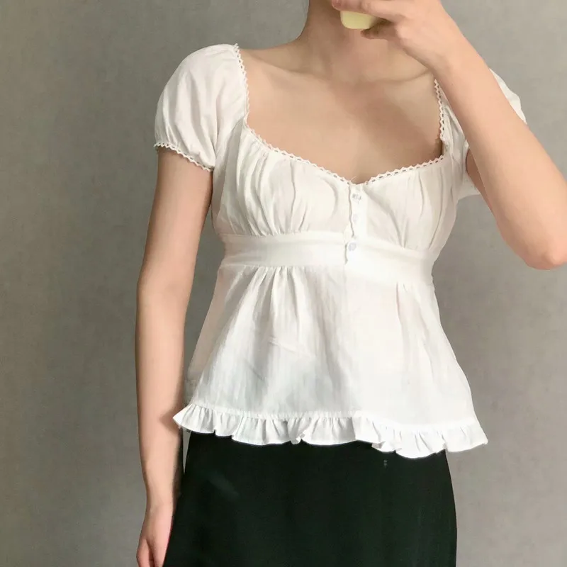 Блузка женская с квадратным вырезом из мягкого хлопка