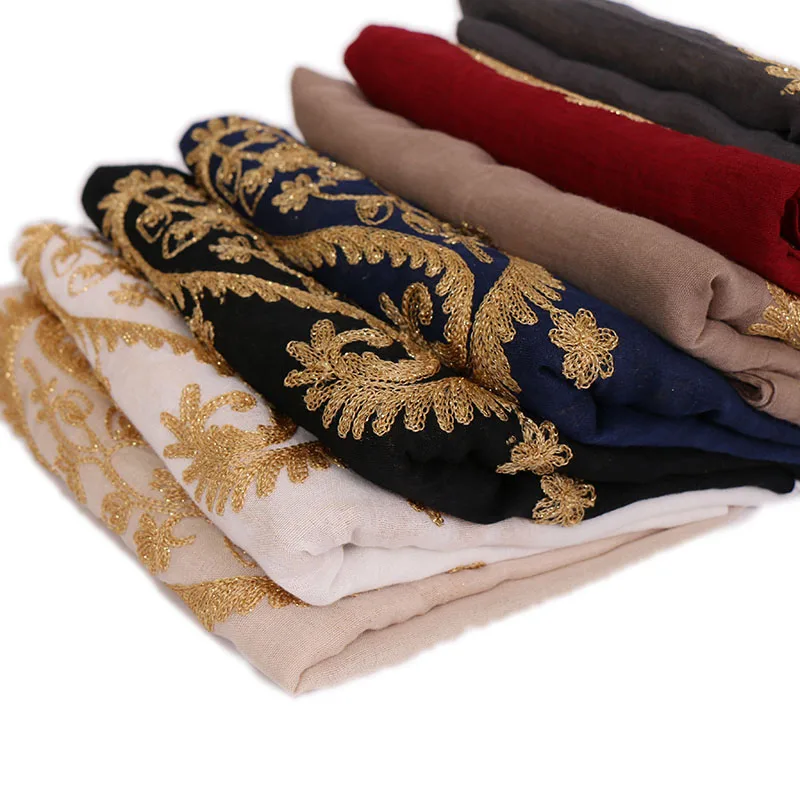 

Laven Cotton Hijab Scarf Women Cashew Embroidered Scarves Plain Autumn Fashion Headscarf Popular Long Wraps Large Size Pashmina