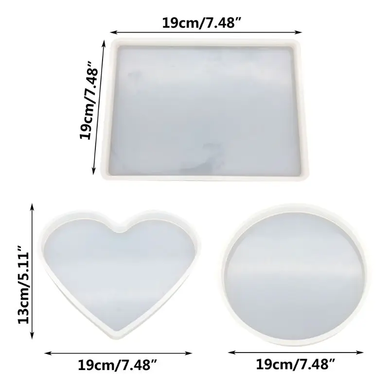

3 Pcs/set Crystal Epoxy Mould DIY Table Decoration Handmade Heart-shaped Round Square Silicone Mold