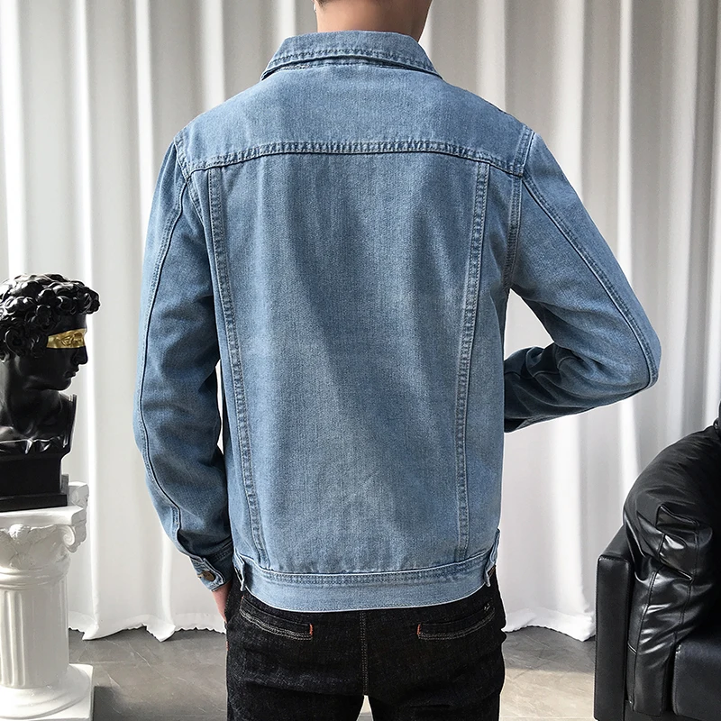 

Spring Autumn Men Denim Jackets Casual Solid Color Lapel Single Breasted Jeans Jacket Men Slim Fit Cotton Outwear Jackets 5xl-M