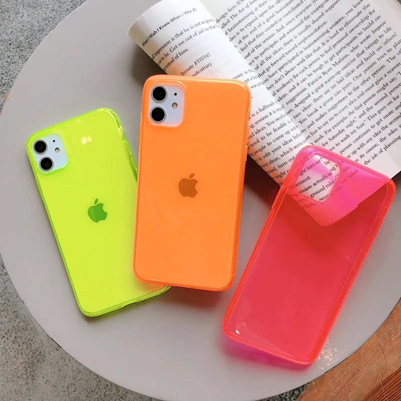 LOVECOM флуоресцентный зеленый однотонный чехол для телефона iPhone 11 Pro Max XR X XS 7 8 Plus