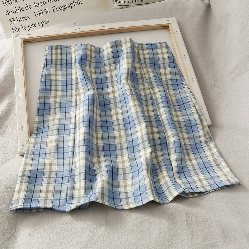 

Pearl Diary Women Woven Plaid Skirts Ladies Vintage Mini Skirt With Slits Korean Style Summer Casual Cute Skirt For Women 2020