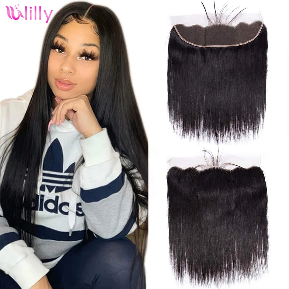 

.ULilly 100% Soft Sliky Remy Hair 8-22 Inch Straight Brazilian Human Hair Part 13x4 Lace Closure Pre Plucked With Baby Hair